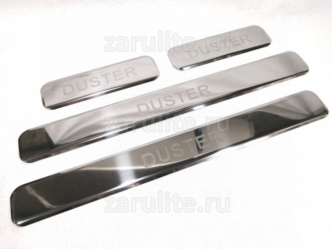 Накладки на пороги Renault Duster с лазерной гравировкой Duster, нерж.сталь